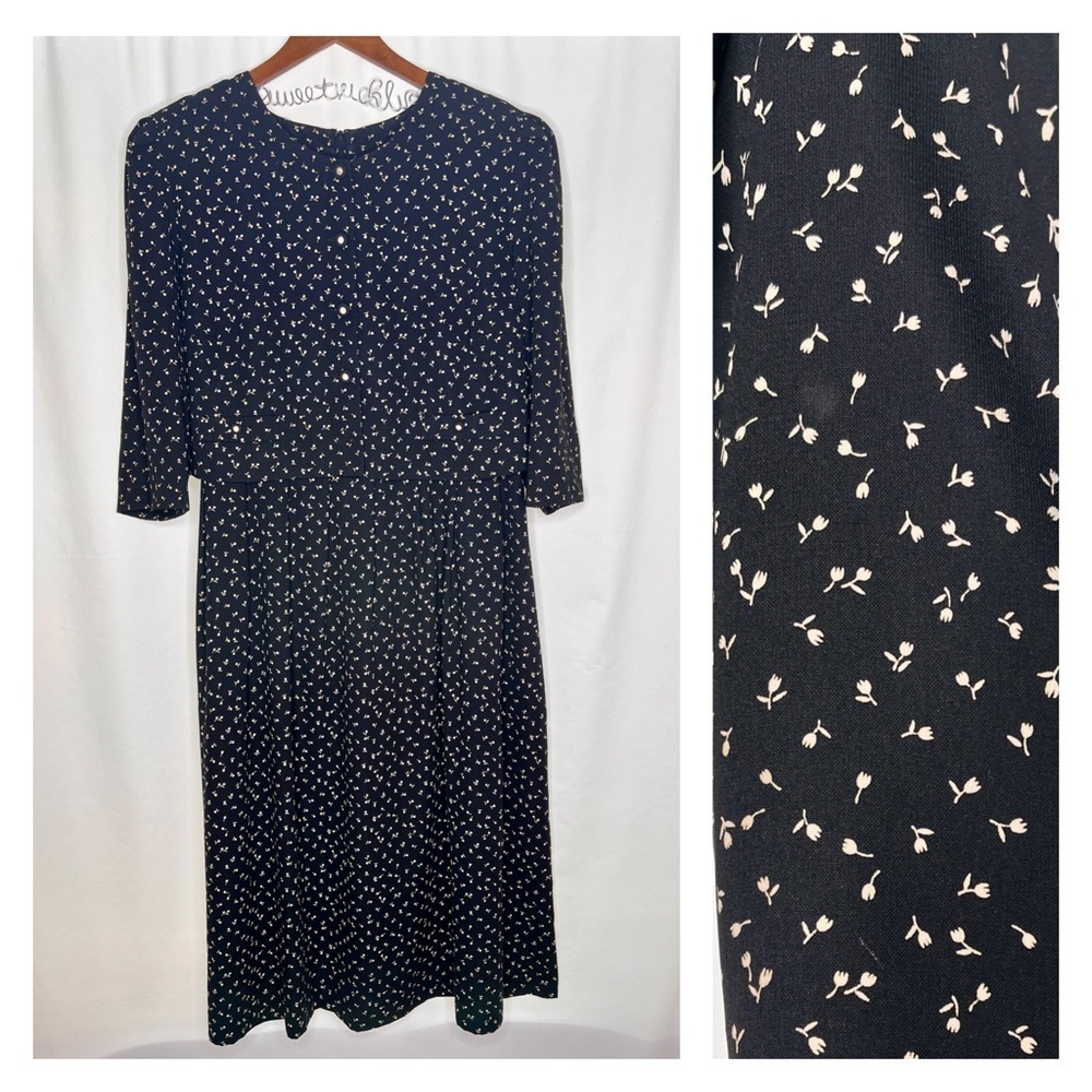 vintage ditsy floral overlay waist midi dress